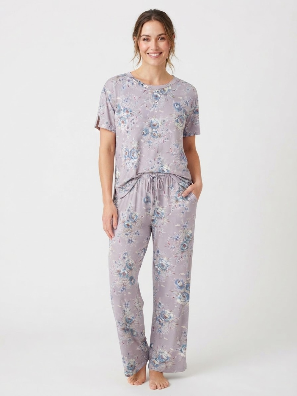 Flora Nikrooz Lavender Blue Vintage Floral 2-Piece Pant Pajama Set Size Small